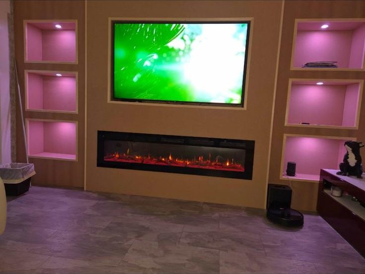 Media wall with electric fire and lit niches