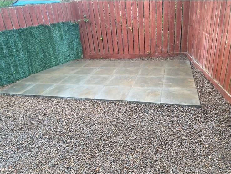 New patio slabs and gravel base
